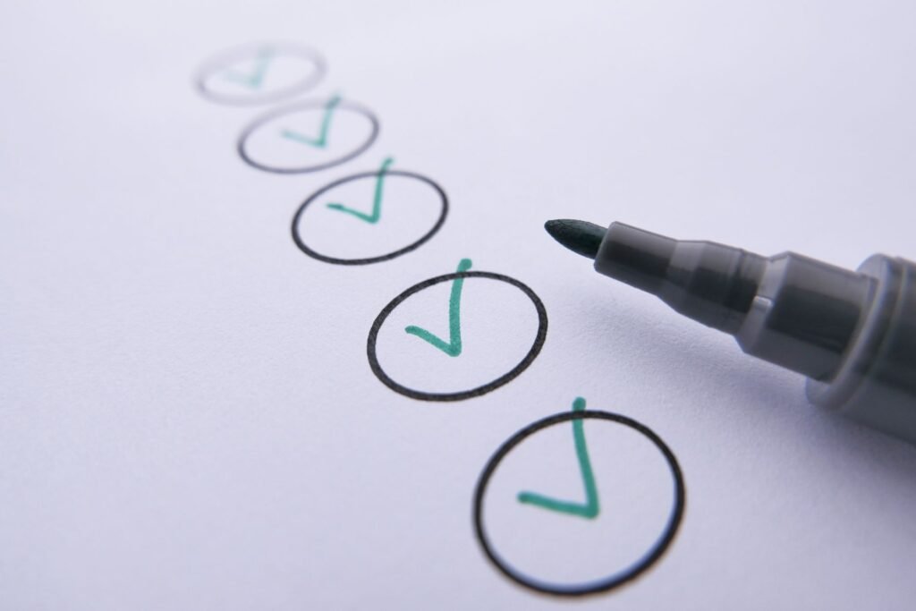 Green checkmarks on a checklist marking completed steps