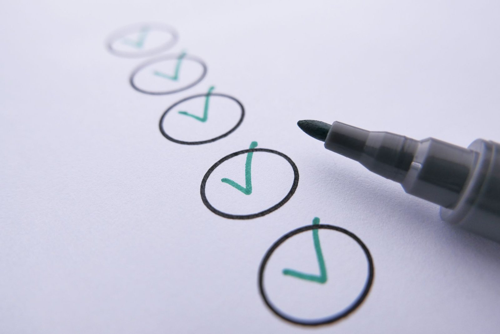 Green checkmarks on a checklist marking completed steps