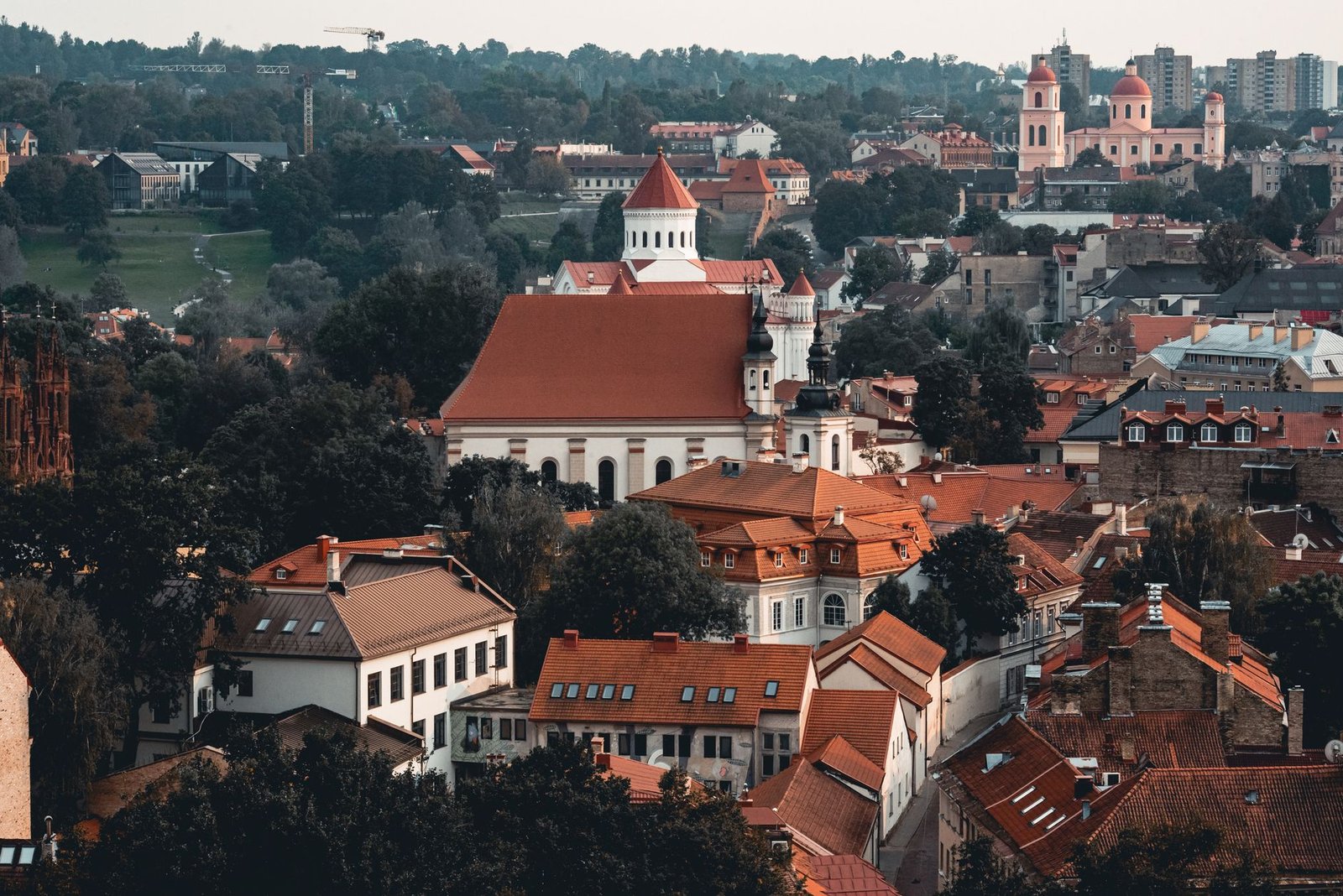 Aerial view of Vilnius Old Town with red rooftops