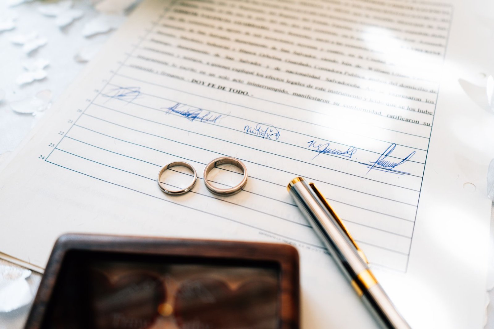 Wedding rings on a signed marriage certificate
